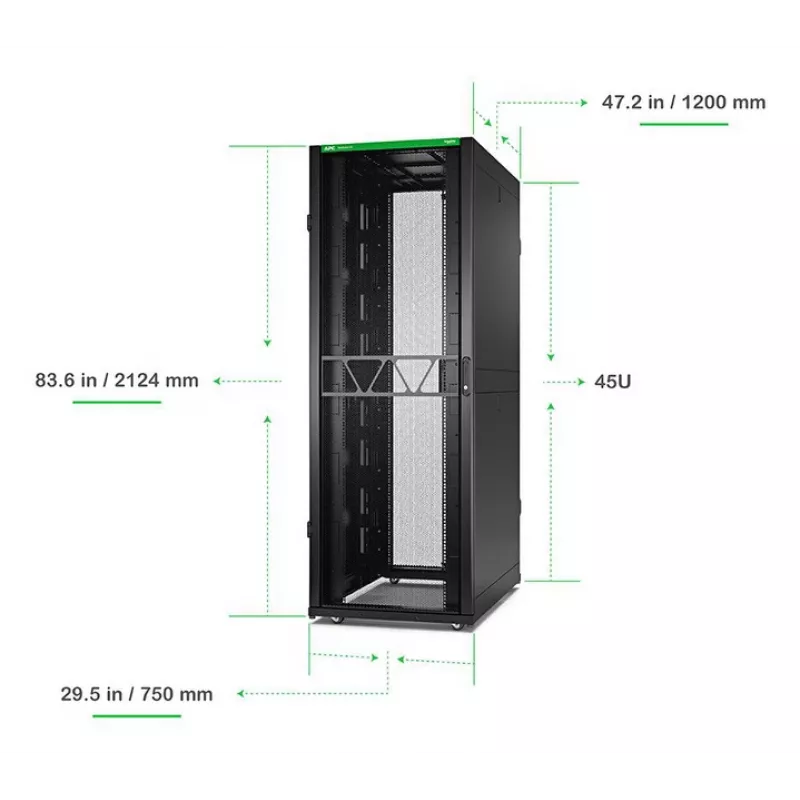 APC NetShelter SX Server Rack Gen 2, 45U, 2124H x 750W x 1200D mm, with Sides, Black