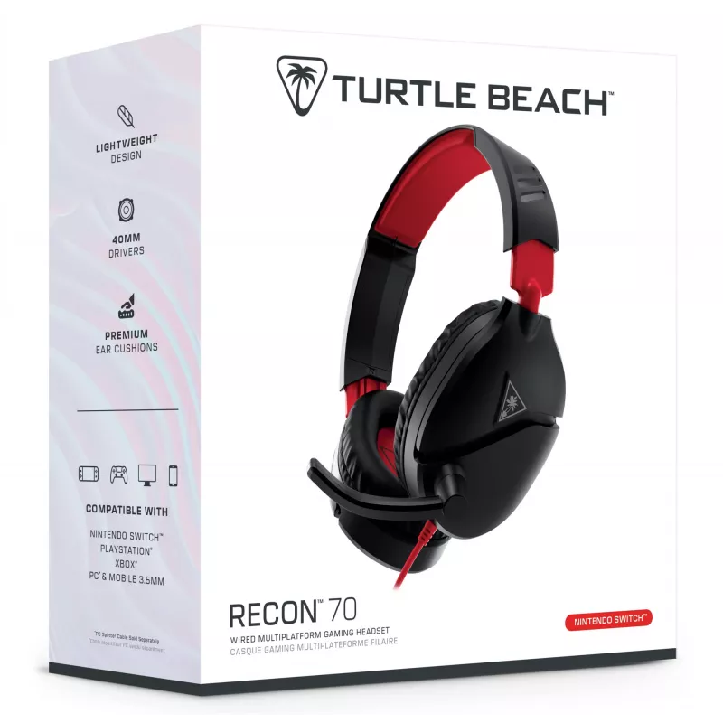 Over-ear stereo gaming headset Turtle Recon 70 — black, wired stereo, single‑earcup controls