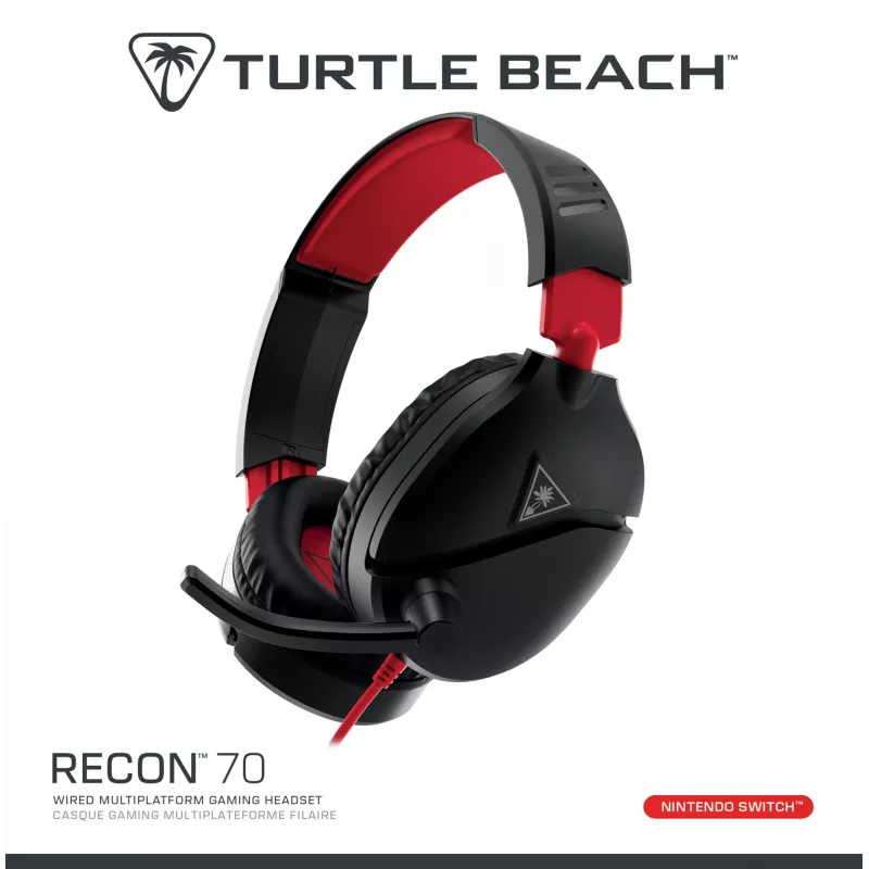 Over-ear stereo gaming headset Turtle Recon 70 — black, wired stereo, single‑earcup controls