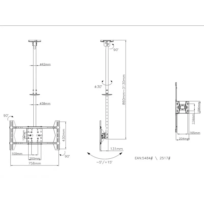 Ceiling Mount Multibrackets M Public Large Single Black 3000