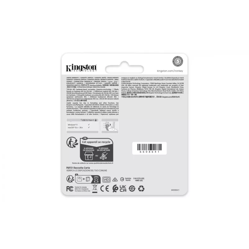 USB flash drive KINGSTON IronKey Locker Plus 50 G2 64GB, USB Type-A, USB 3.2 Gen 1, AES-256, FIPS 197
