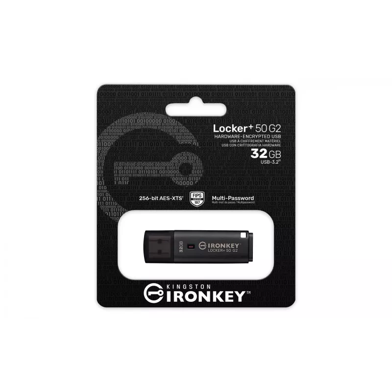 USB flash drive KINGSTON IronKey Locker Plus 50 G2 32 GB, USB 3.2 Gen 1 Type-A, AES-256, FIPS 197