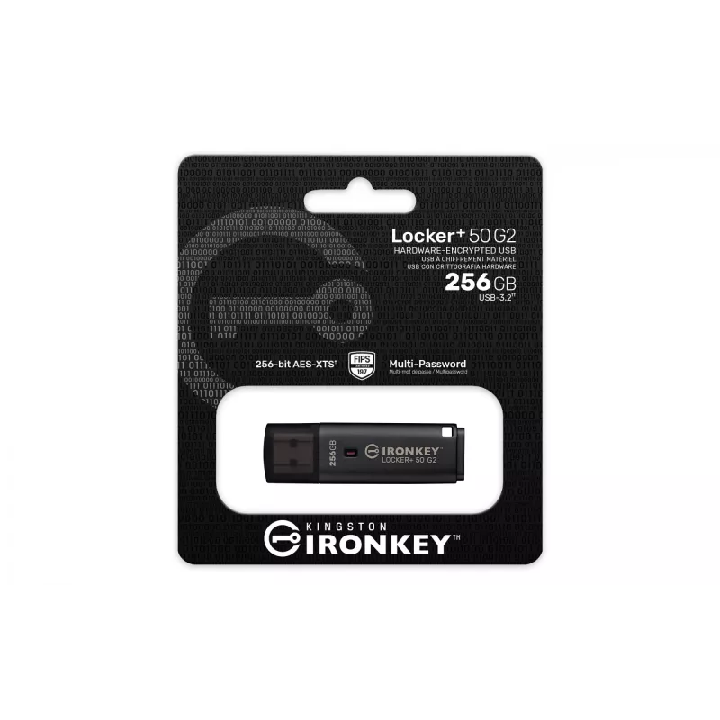 USB Flash Drive KINGSTON IronKey Locker Plus 50 G2 256 GB, USB Type-A, USB 3.2 Gen 1, AES-256, FIPS 197