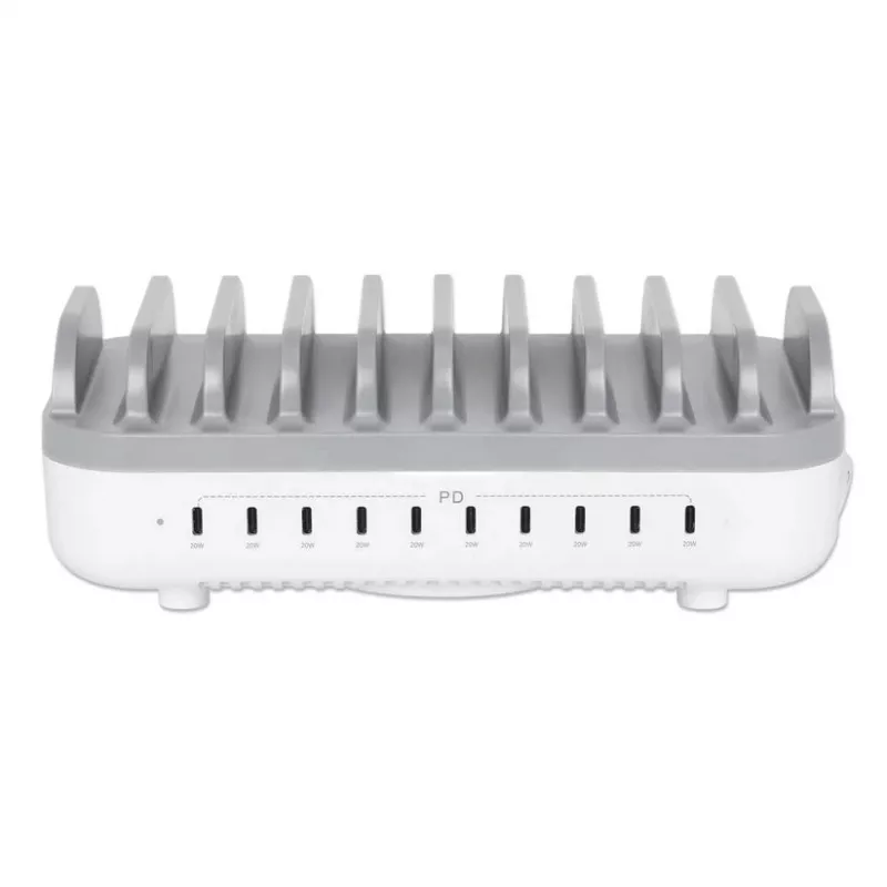 Manhattan 10-port USB-C Charging Station, USB-C Output: 10x 20W, Max 200W, Mains AC power (inc US/EU/UK adapters)