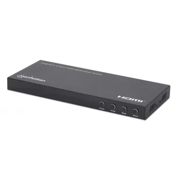 Manhattan 4K 4-Port HDMI Multiviewer Switch, Switch with Four Inputs on One Display, 4k@30Hz, Multiple Viewing Options Including Picture-in-Picture and Dual/Quad Screen, Push Button or Remote Control, 3.5mm and Toslink Audio, Black, 3 Year Warranty