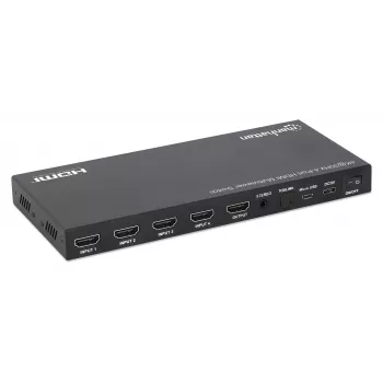 Manhattan 4K 4-Port HDMI Multiviewer Switch, Switch with Four Inputs on One Display, 4k@30Hz, Multiple Viewing Options Including Picture-in-Picture and Dual/Quad Screen, Push Button or Remote Control, 3.5mm and Toslink Audio, Black, 3 Year Warranty