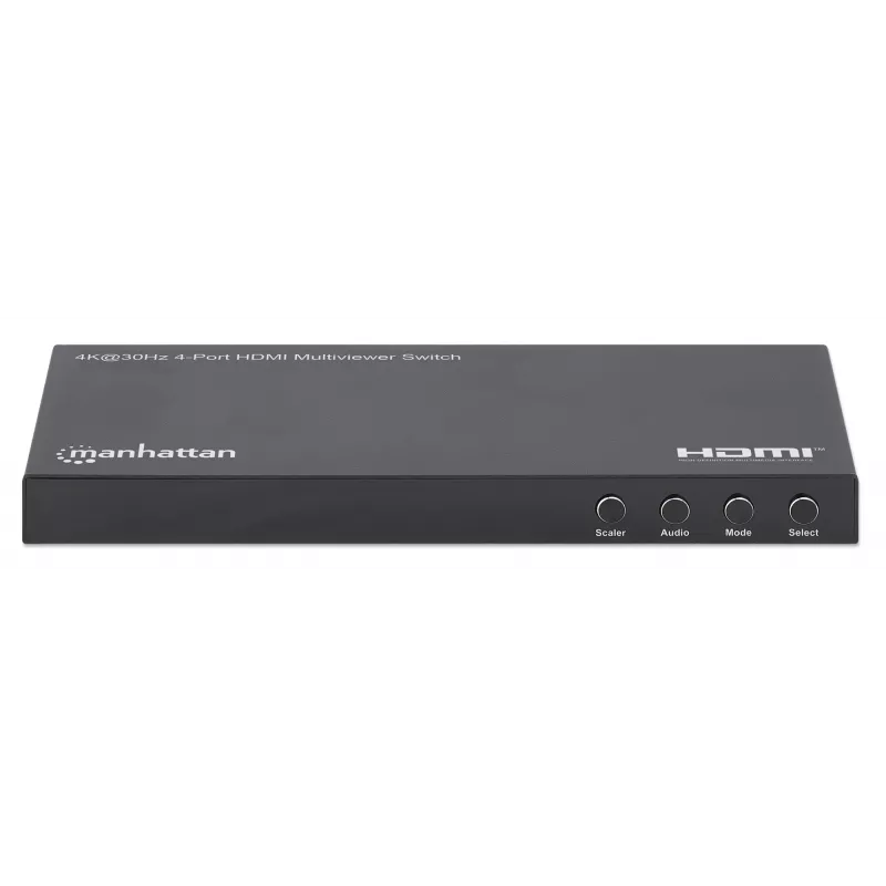 Manhattan 4K 4-Port HDMI Multiviewer Switch, Switch with Four Inputs on One Display, 4k@30Hz, Multiple Viewing Options Including Picture-in-Picture and Dual/Quad Screen, Push Button or Remote Control, 3.5mm and Toslink Audio, Black, 3 Year Warranty