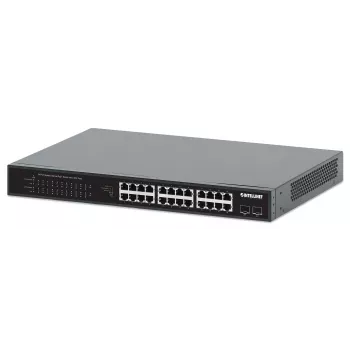 Intellinet 24-Port Gigabit Ethernet PoE+ Switch with 2 SFP Ports IEEE 802.3at/af (PoE+/PoE) Compliant, PoE Power Budget of 370 W, Two 1G SFP Open Slots, 19 inch Rackmount