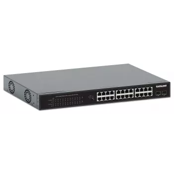 Intellinet 24-Port Gigabit Ethernet PoE+ Switch with 2 SFP Ports IEEE 802.3at/af (PoE+/PoE) Compliant, PoE Power Budget of 370 W, Two 1G SFP Open Slots, 19 inch Rackmount