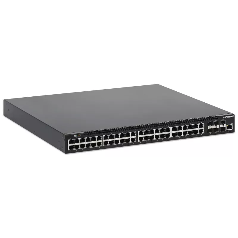 Intellinet 54-Port L3 Fully Managed PoE+ Switch with 48 Gigabit Ethernet Ports and 6 SFP+ Uplinks