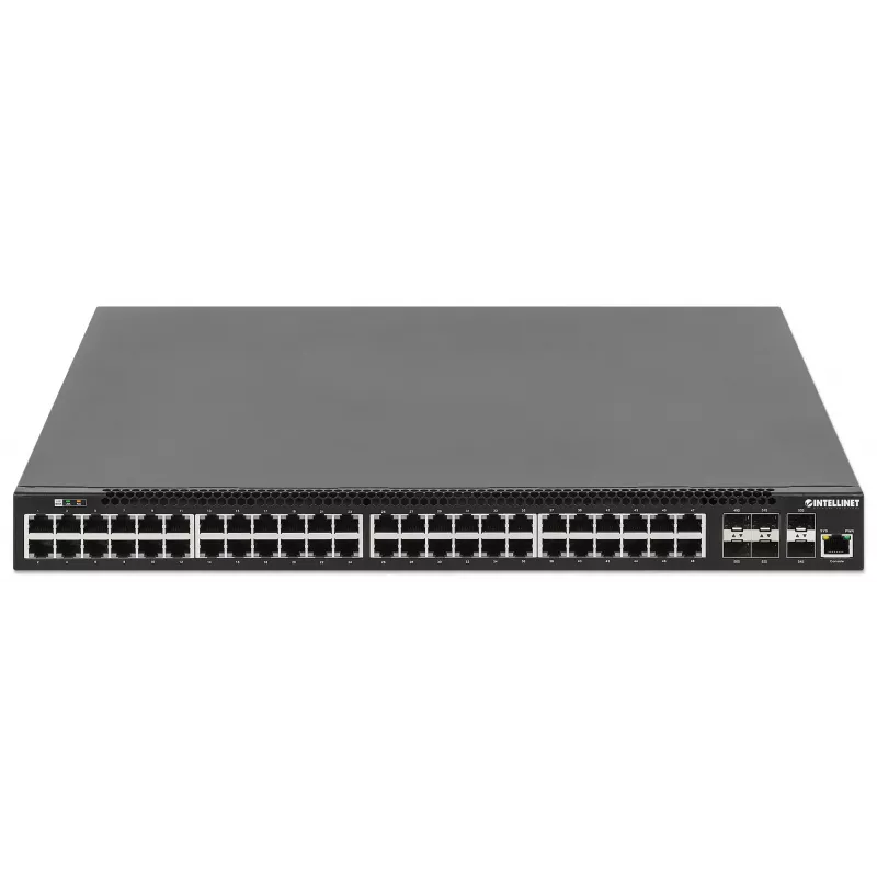 Intellinet 54-Port L3 Fully Managed PoE+ Switch with 48 Gigabit Ethernet Ports and 6 SFP+ Uplinks