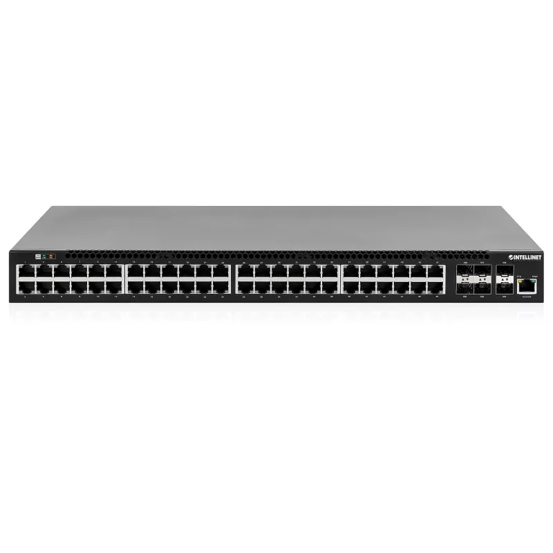 Intellinet 54-Port L3 Fully Managed PoE+ Switch with 48 Gigabit Ethernet Ports and 6 SFP+ Uplinks
