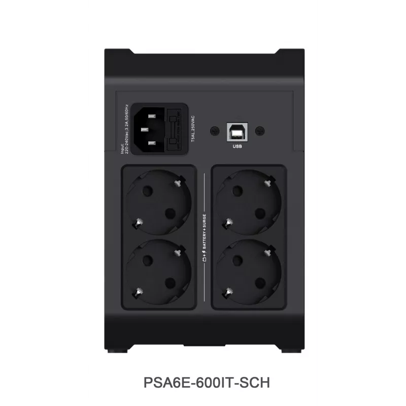 Vertiv PowerUPS 200 Essential PSA6E-600IT-SCH, 600VA/315W, Line-Interactive, 0.6 kVA, 315 W, Sine, 140 V, 290 V