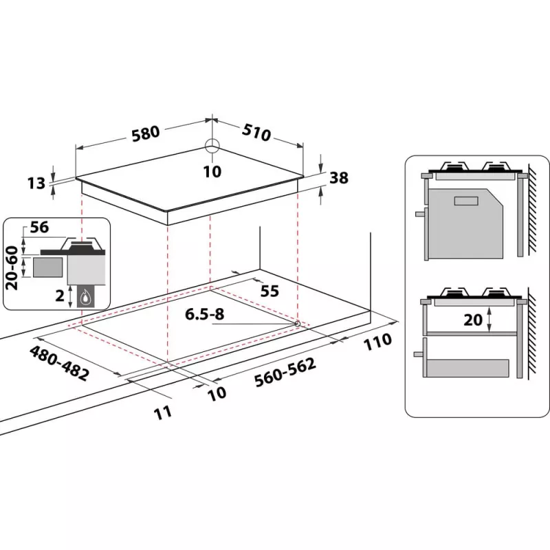 Whirlpool TGML 650 IX Stainless steel Built-in 58 cm Gas 4 zone(s)
