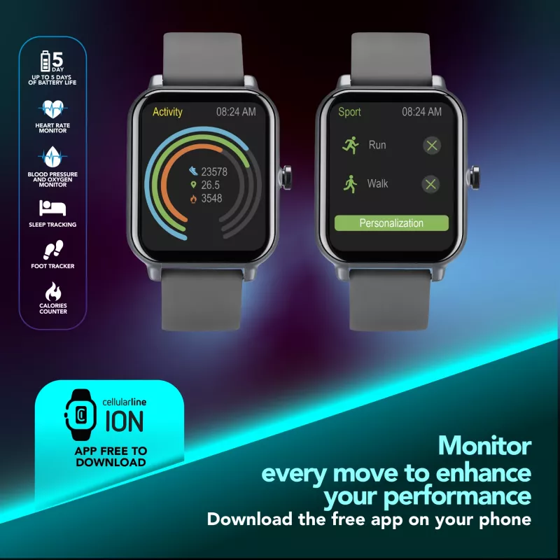 Cellularline ION Bluetooth® smartwatch with app, LED, 91 g