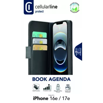 Cellularline Book Agenda - iPhone 16e/17e Leather-effect book case with magnetic closure