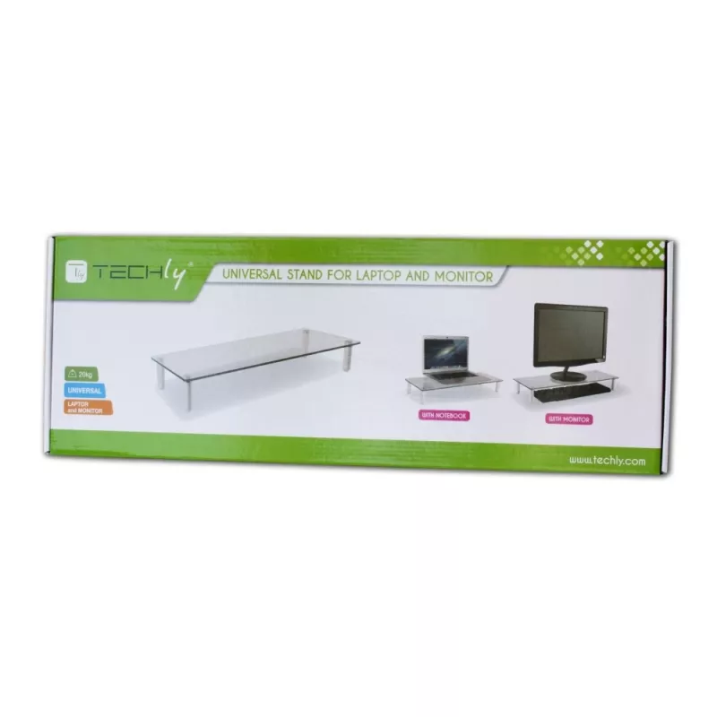 Techly Universal Tabletop Monitor Riser, Freestanding, 20 kg, 33 cm (13 inch), 81.3 cm (32 inch), Transparent