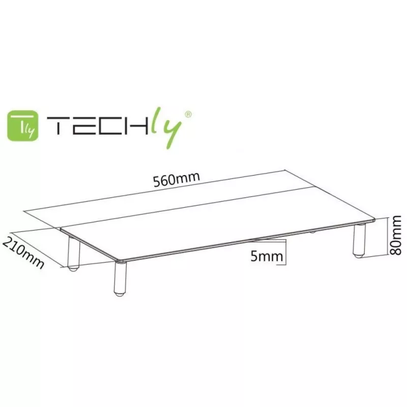 Techly Universal Tabletop Monitor Riser, Freestanding, 20 kg, 33 cm (13 inch), 81.3 cm (32 inch), Transparent