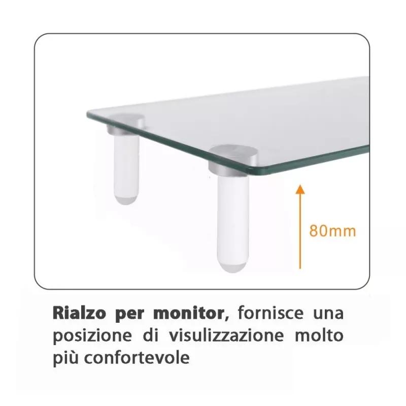 Techly Universal Tabletop Monitor Riser, Freestanding, 20 kg, 33 cm (13 inch), 81.3 cm (32 inch), Transparent