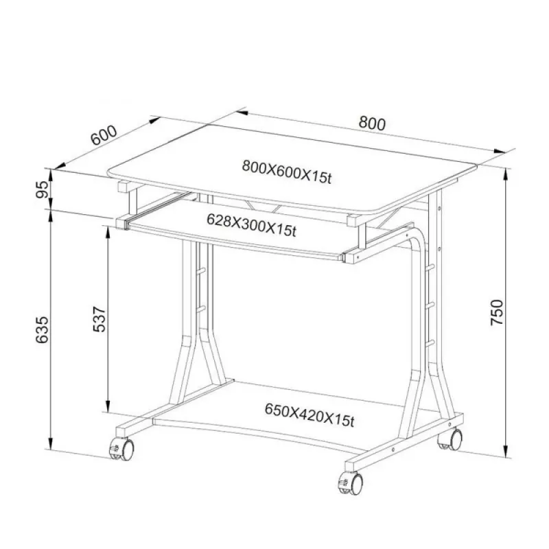 Techly Compact Desk for PC Metal & Glass with Wheels ICA-TB 3791A