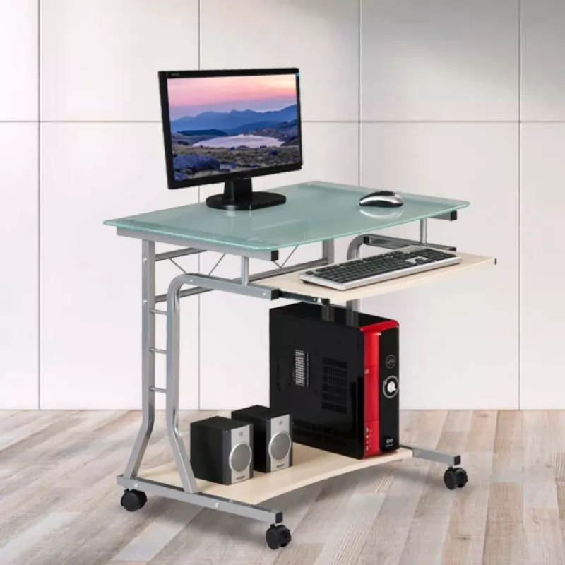 Techly Compact Desk for PC Metal & Glass with Wheels ICA-TB 3791A