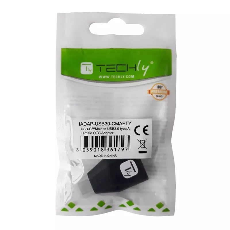 Techly USB-C Male to USB-A Female Adapter Black, USB A, USB C, Black