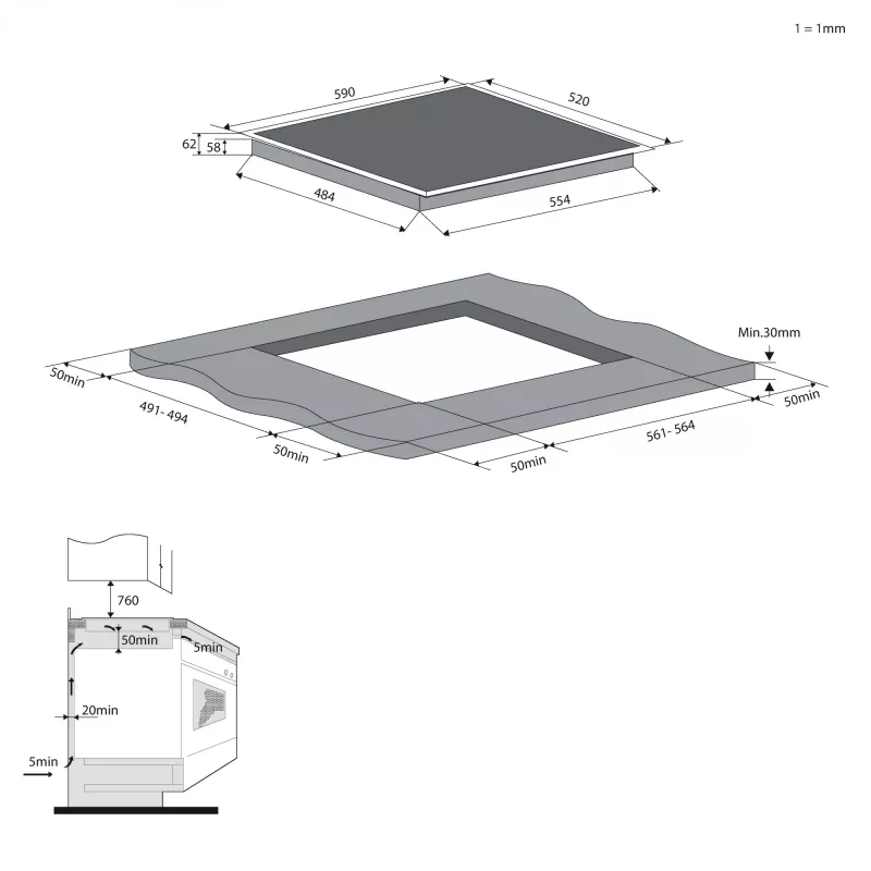 Candy CDTP644SC/E1 Black Built-in 59 cm Zone induction hob 4 zone(s)