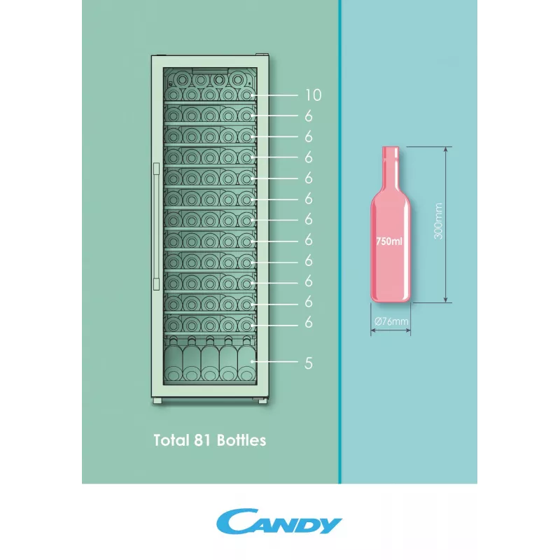 Candy DiVino CWC 200 EELW/NF Freestanding Black 81 bottle(s)