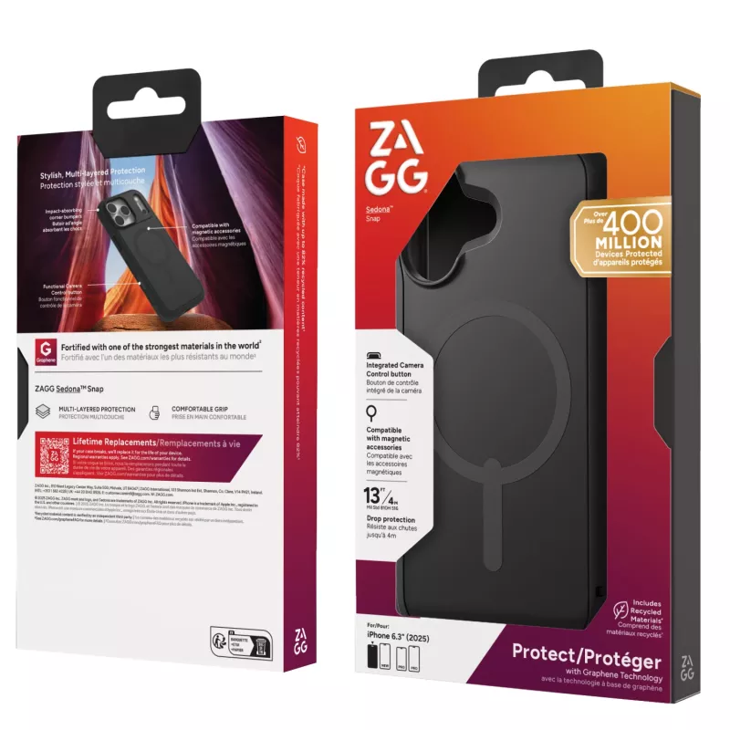 ZAGG Sedona Snap Case For Apple iPhone 17 Flood Black, Cover, Apple, iPhone 17, 16 cm (6.3 inch), Black