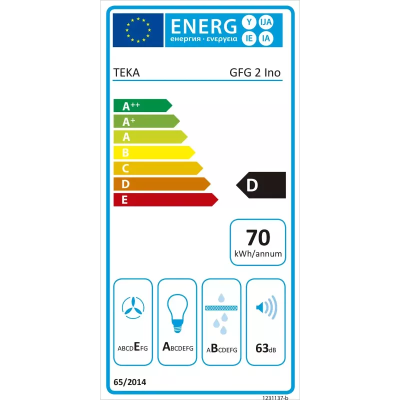 Wall-mounted extractor Teka GFG 2, Metal filter, Noise level 51 dB