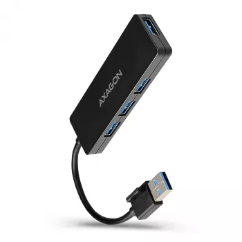 Axagon SuperSpeed USB SLIM hub, USB 3.2 Gen 1 (3.1 Gen 1) Type-A, USB 3.2 Gen 1 (3.1 Gen 1) Type-A, 5000 Mbit/s, Black, Plastic, 0.14 m