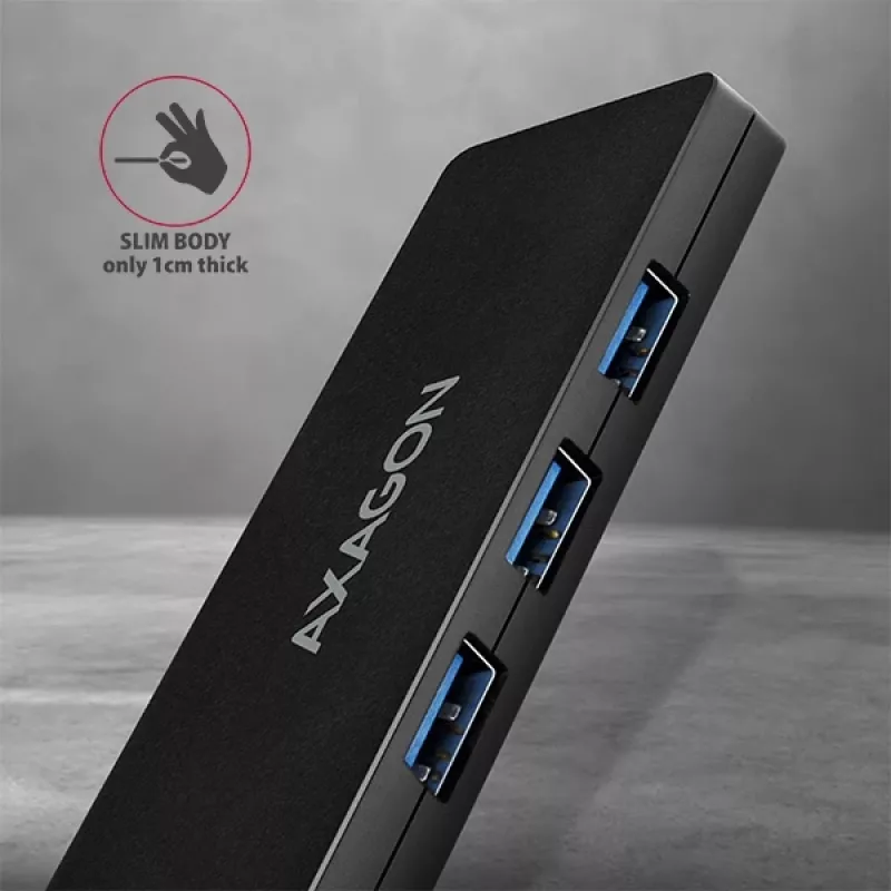 Axagon SuperSpeed USB SLIM hub, USB 3.2 Gen 1 (3.1 Gen 1) Type-A, USB 3.2 Gen 1 (3.1 Gen 1) Type-A, 5000 Mbit/s, Black, Plastic, 0.14 m