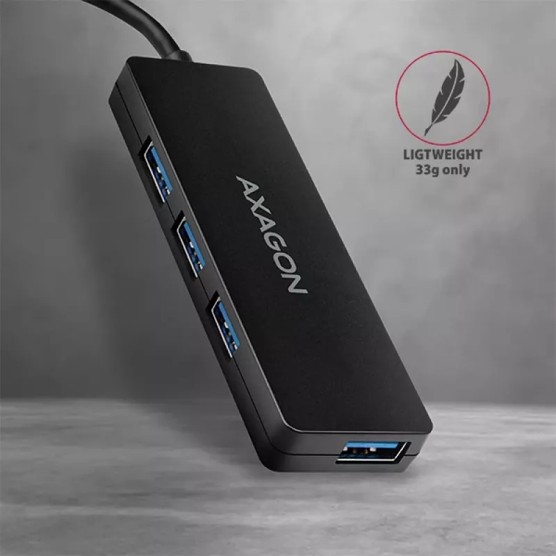 Axagon SuperSpeed USB SLIM hub, USB 3.2 Gen 1 (3.1 Gen 1) Type-A, USB 3.2 Gen 1 (3.1 Gen 1) Type-A, 5000 Mbit/s, Black, Plastic, 0.14 m