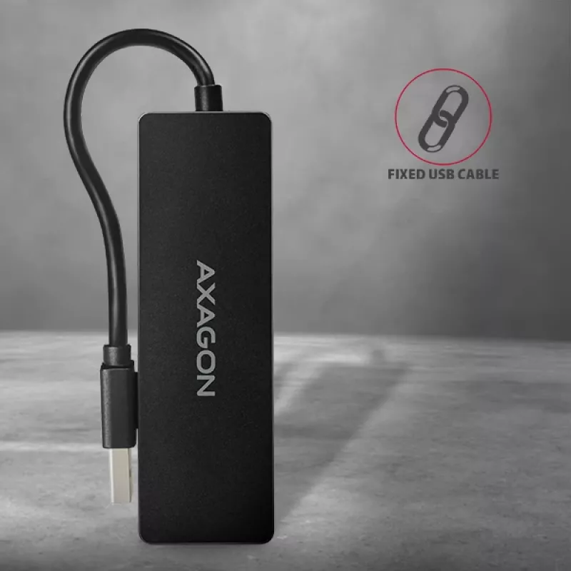 Axagon SuperSpeed USB SLIM hub, USB 3.2 Gen 1 (3.1 Gen 1) Type-A, USB 3.2 Gen 1 (3.1 Gen 1) Type-A, 5000 Mbit/s, Black, Plastic, 0.14 m