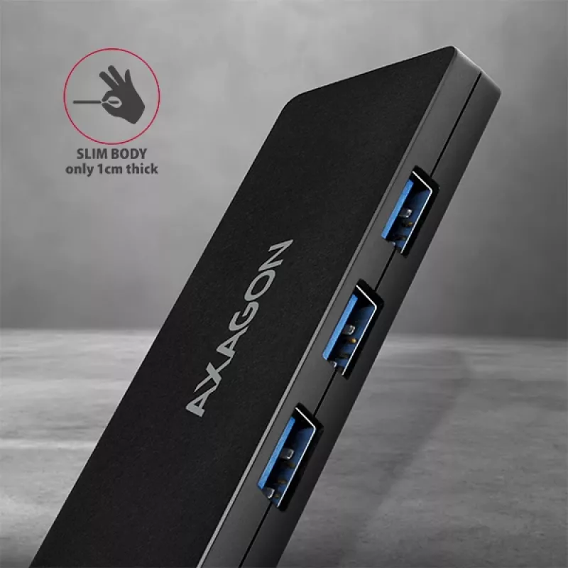 Axagon SuperSpeed USB-C SLIM hub, USB 3.2 Gen 1 (3.1 Gen 1) Type-C, USB 3.2 Gen 1 (3.1 Gen 1) Type-A, 5000 Mbit/s, Black, Plastic, 0.14 m