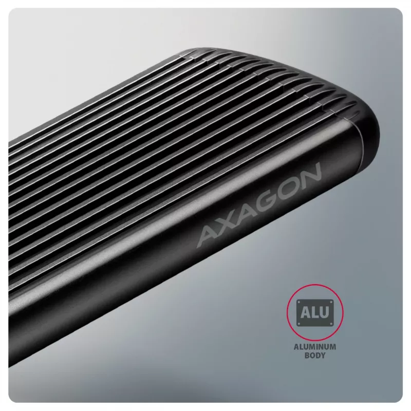 AXAGON EEM2-SC external USB-C 10Gbps screwless metal M.2 NVMe SSD enclosure, single‑bay, grey