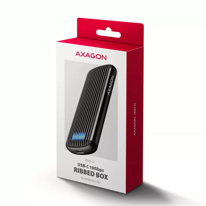 AXAGON EEM2-SC external USB-C 10Gbps screwless metal M.2 NVMe SSD enclosure, single‑bay, grey