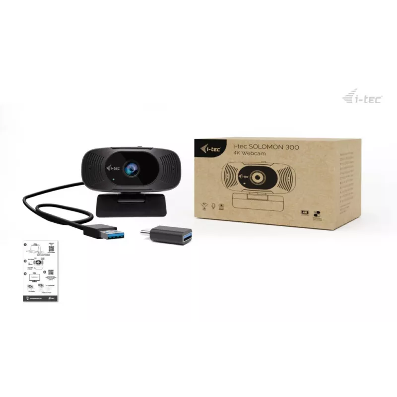 Webcam i-tec SOLOMON 300 4K, USB, 3840×2160, 8.29 MP, clip mount, black