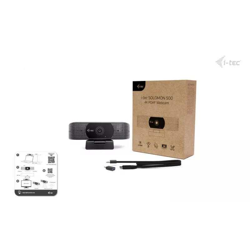 Webcam ITEC i-tec SOLOMON 500 4K PDAF — 4K Ultra HD, 3840×2160, USB, clip mount, black
