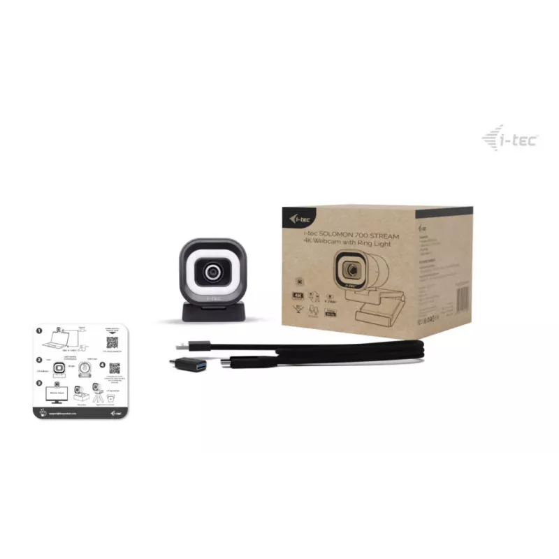 Webcam ITEC i-tec SOLOMON 700 STREAM 4K with 3840x2160@60fps, 8.29 MP, USB-C, 1/4 inch tripod thread