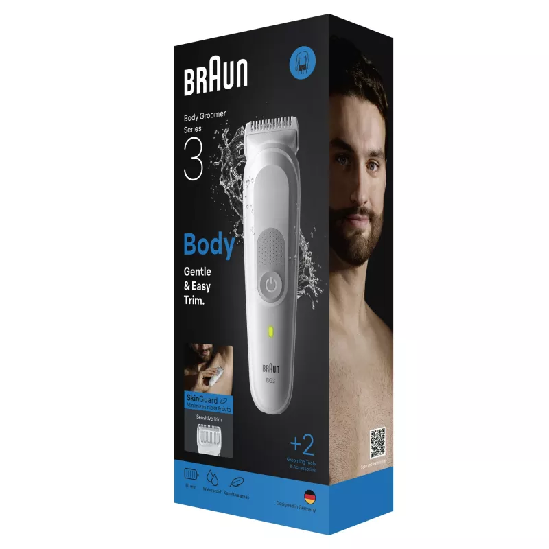 Body groomer shaver BRAUN Series 3 BG3530 — grey, NiMH built-in battery, 80 min runtime, 42×156 mm