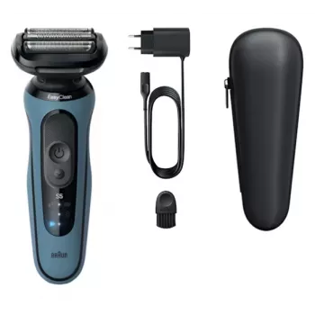 Foil shaver BRAUN Series 5 52-A1000S, blue, Li‑Ion rechargeable, built‑in battery, button controls, 166×64×51 mm