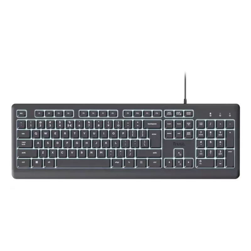 Wired full-size keyboard TRUST Primo Illuminated USB QWERTZ German, 104 keys, black, 1.8 m cable
