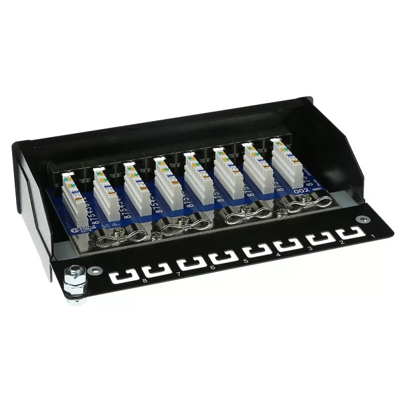 Surface-mounted shielded 8-port CAT5E patch panel box ACT FA5001, 173×44×109 mm