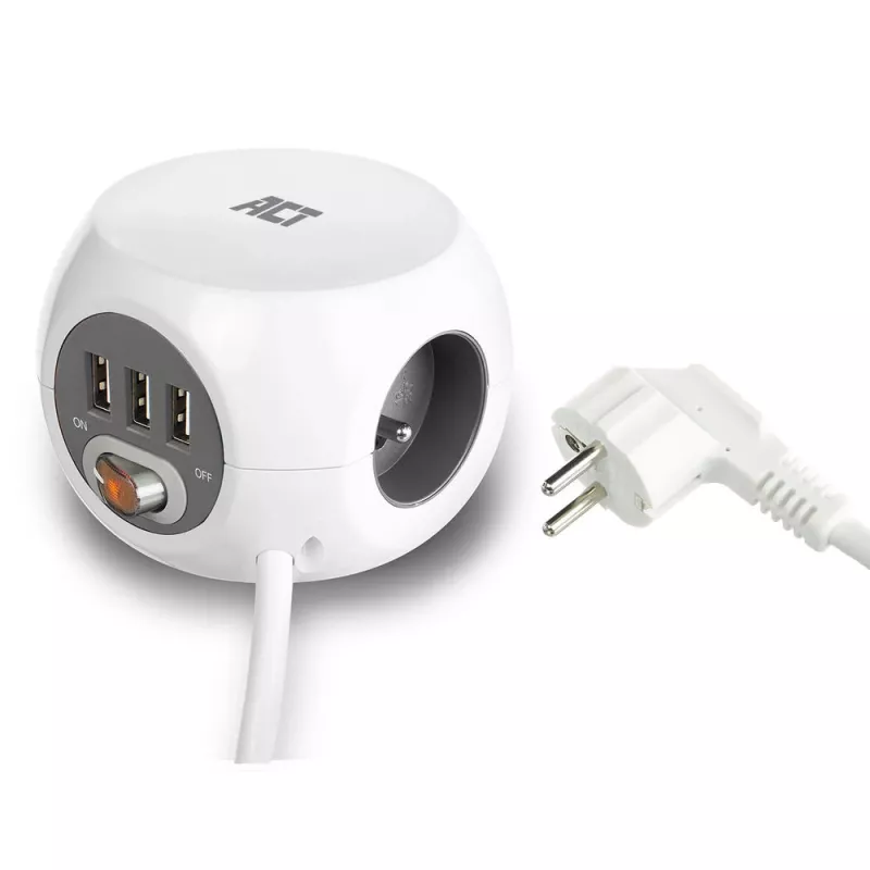 Power distribution unit ACT AC2430 — 3× Type F AC outlets, 230 V, 16 A, 1.5 m cable, white