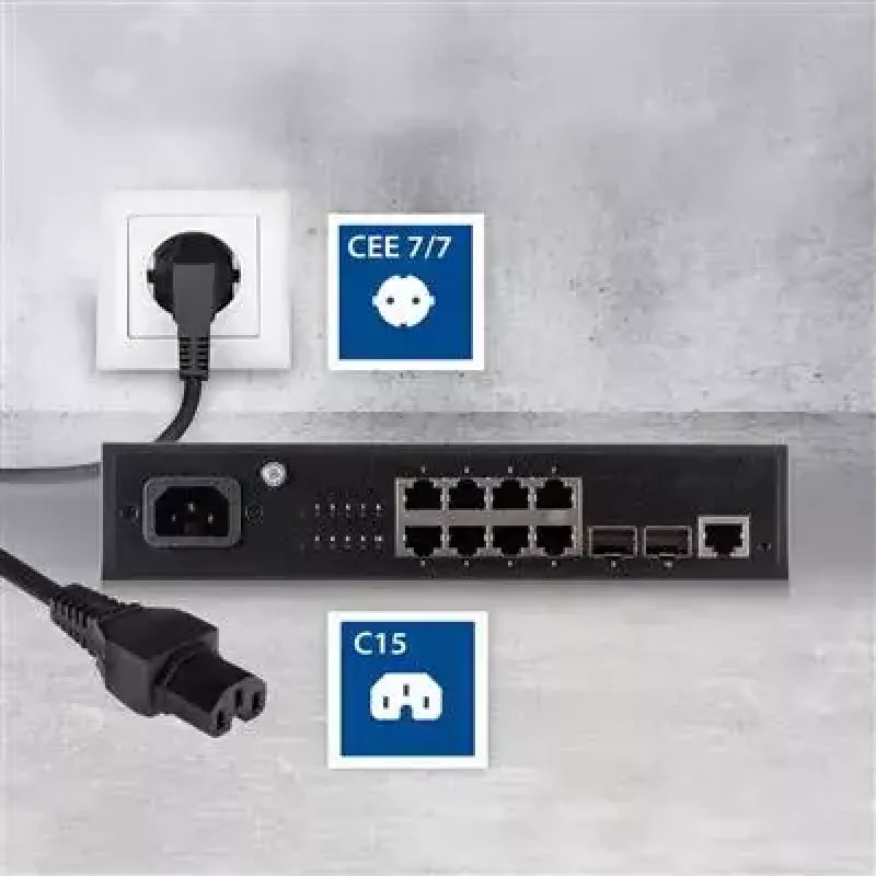 ACT Powercord mains connector CEE 7/7 male (angled) - C15 black 1 m