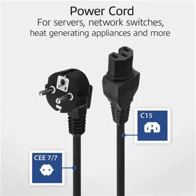 ACT Powercord mains connector CEE 7/7 male (angled) - C15 black 1 m