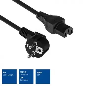 ACT Powercord mains connector CEE 7/7 male (angled) - C15 black 2 m