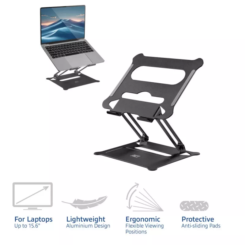 Laptop Stand ACT AC8140 Aluminium Stepless Height Adjustment Black