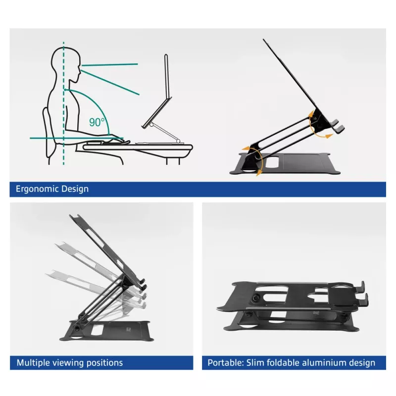 Laptop Stand ACT AC8140 Aluminium Stepless Height Adjustment Black